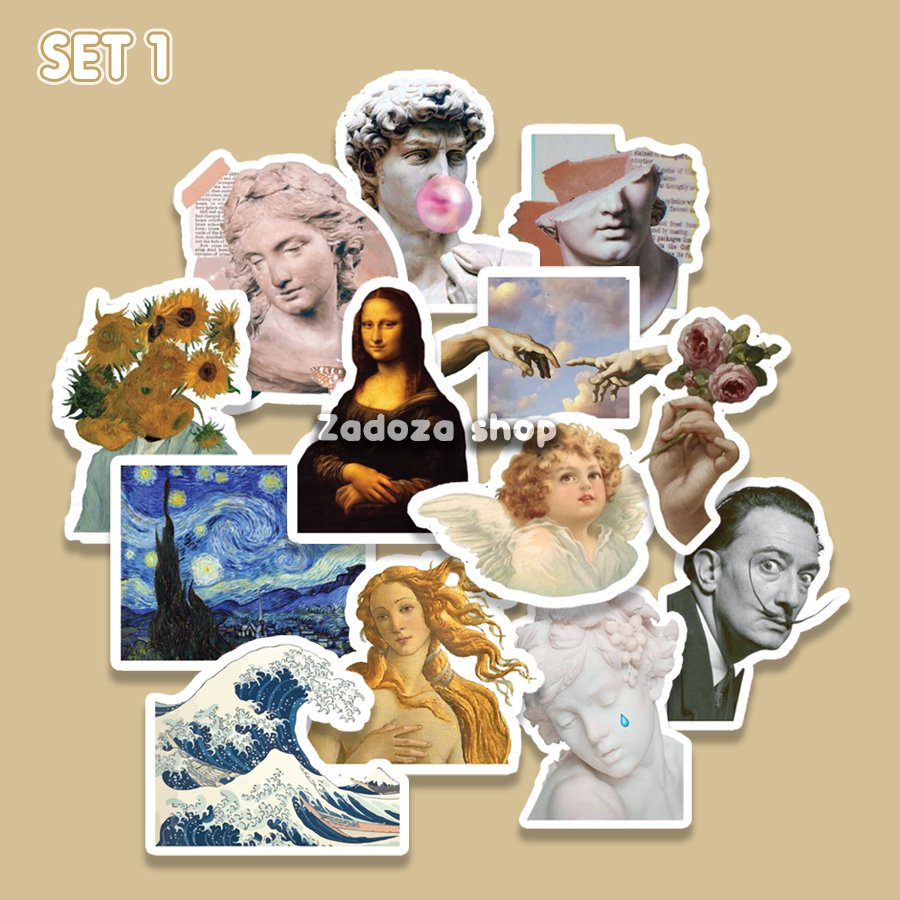 Sticker hình dán trang trí mũ bảo hiểm, laptop chủ đề hội họa cổ điển phong cách vintage classic