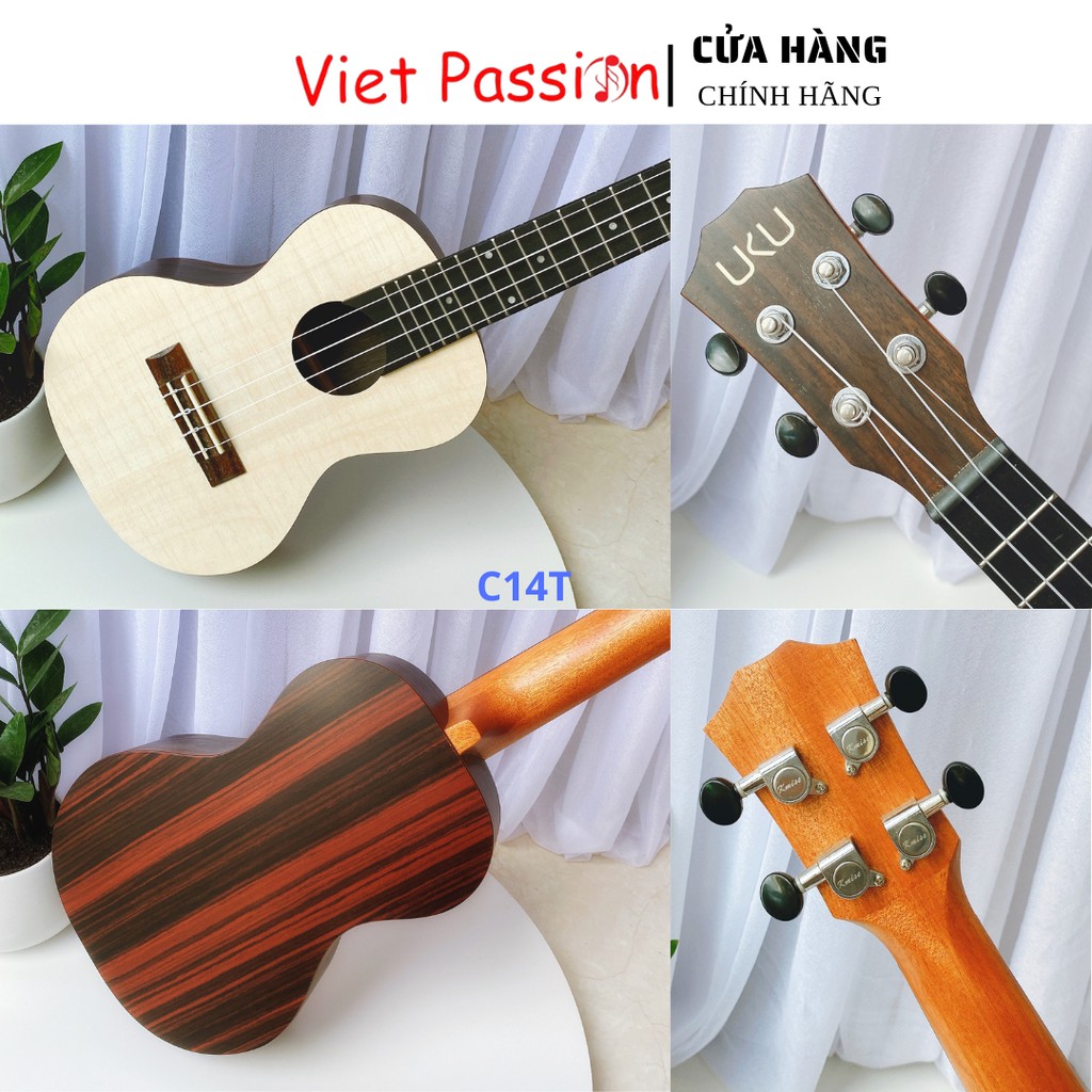 Đàn ukulele concert size 23 mã đàn C14T Viet Passion màu trắng ngà thiết kế độc đáo, âm thanh vang sáng cho bạn mới