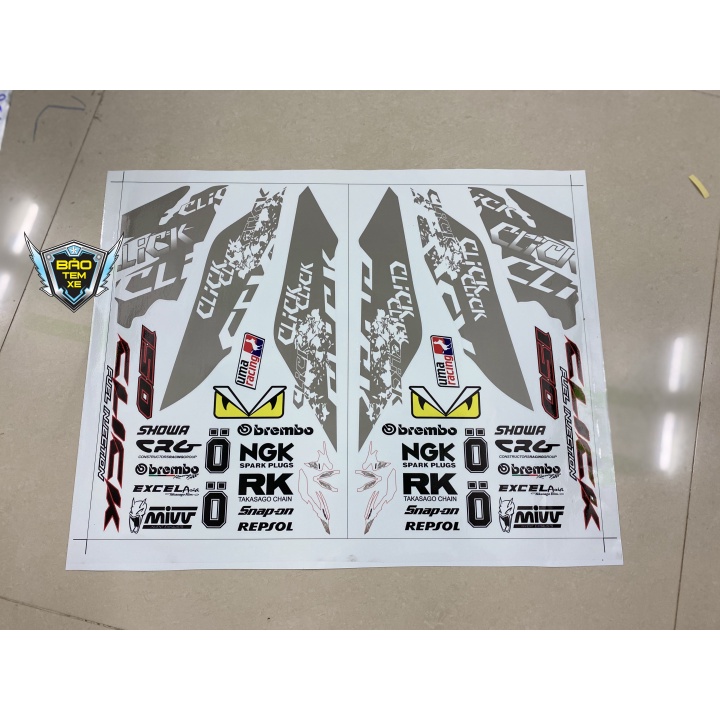 Tem rời dán xe CLICK 150 xám trắng - Bi Decal