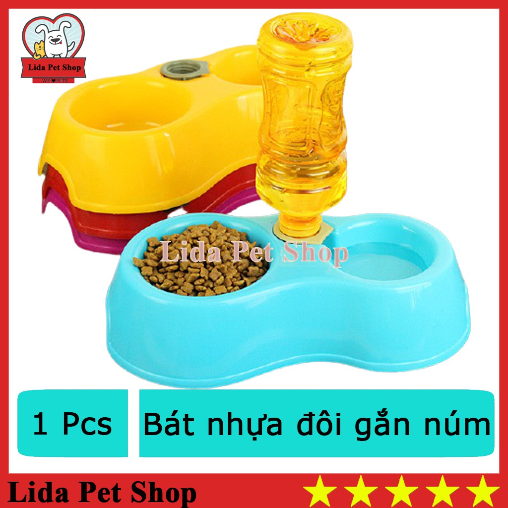 Bát ăn 2 ngăn màu ngẫu nhiên cho chó mèo - Bát ăn cho thú cưng - Lida Pet Shop