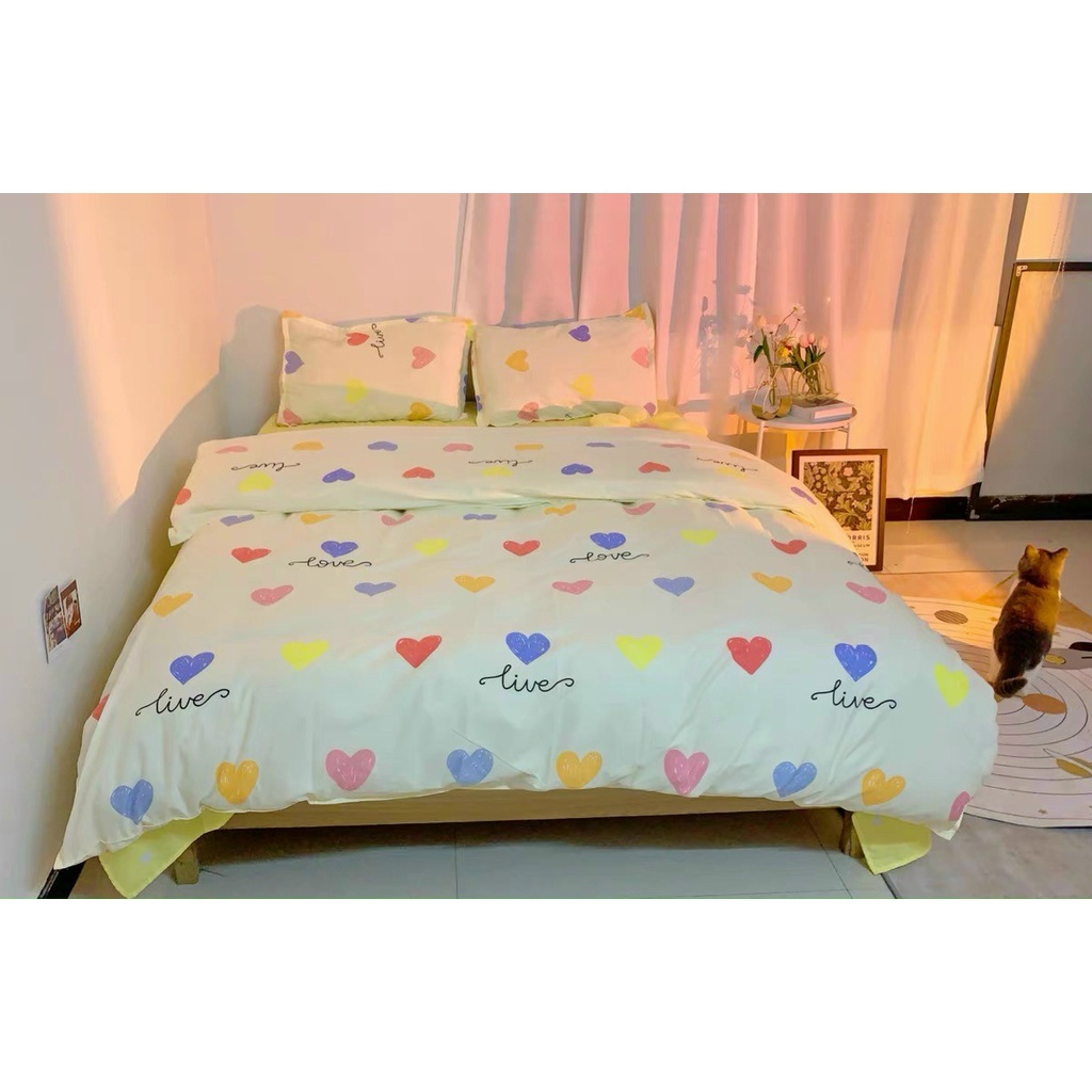 Bộ chăn ga gối Poly Cotton HQ mưa tim 7 màu cho những trái tim đang yêu (Tặng vỏ gối ôm) - Miễn phí bo chun