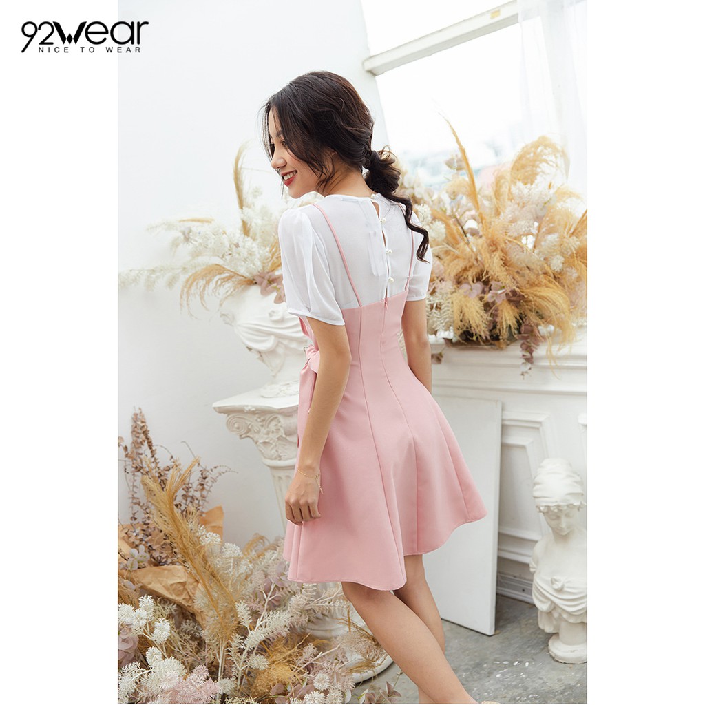 Đầm xòe nữ ngắn tay phối áo trắng 92WEAR DEW0642 | BigBuy360 - bigbuy360.vn