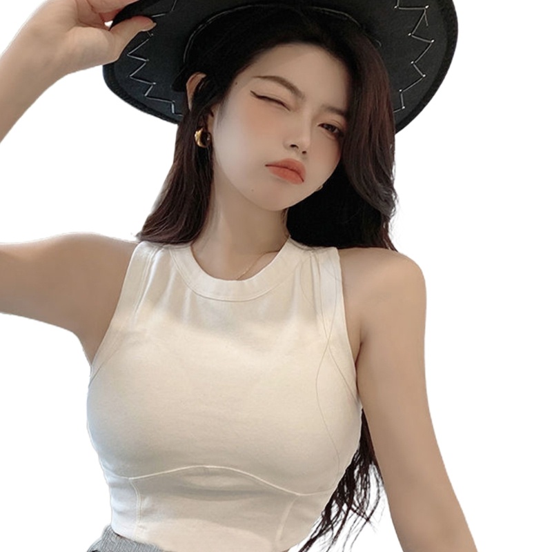 Áo Hai Dây Cổ Tròn Có Mút Đệm Mỏng Màu Trơn Dành Cho Nữ