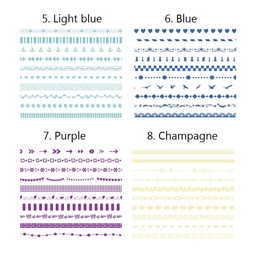 Set 10 cuộn băng dính washi tape ánh nhũ trang trí planner WST214