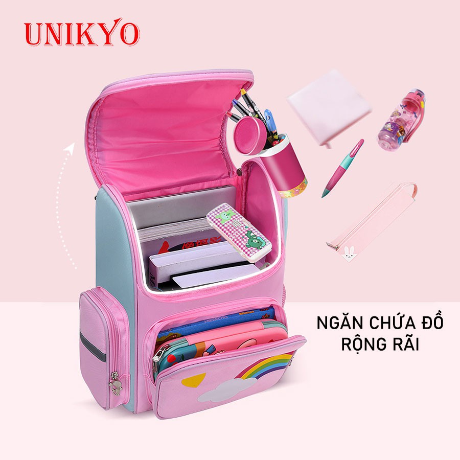 Balo cặp đi học trẻ em chống gù chống nước Unicorn ba lô học sinh tiểu học cho bé gái siêu nhẹ có phản quang Unikyo UN03