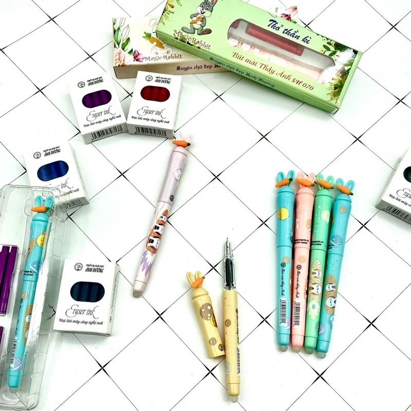 Bút thỏ thần kì, bút máy gắn ống mực xoá được SH070,tặng kèm 4 ống mực