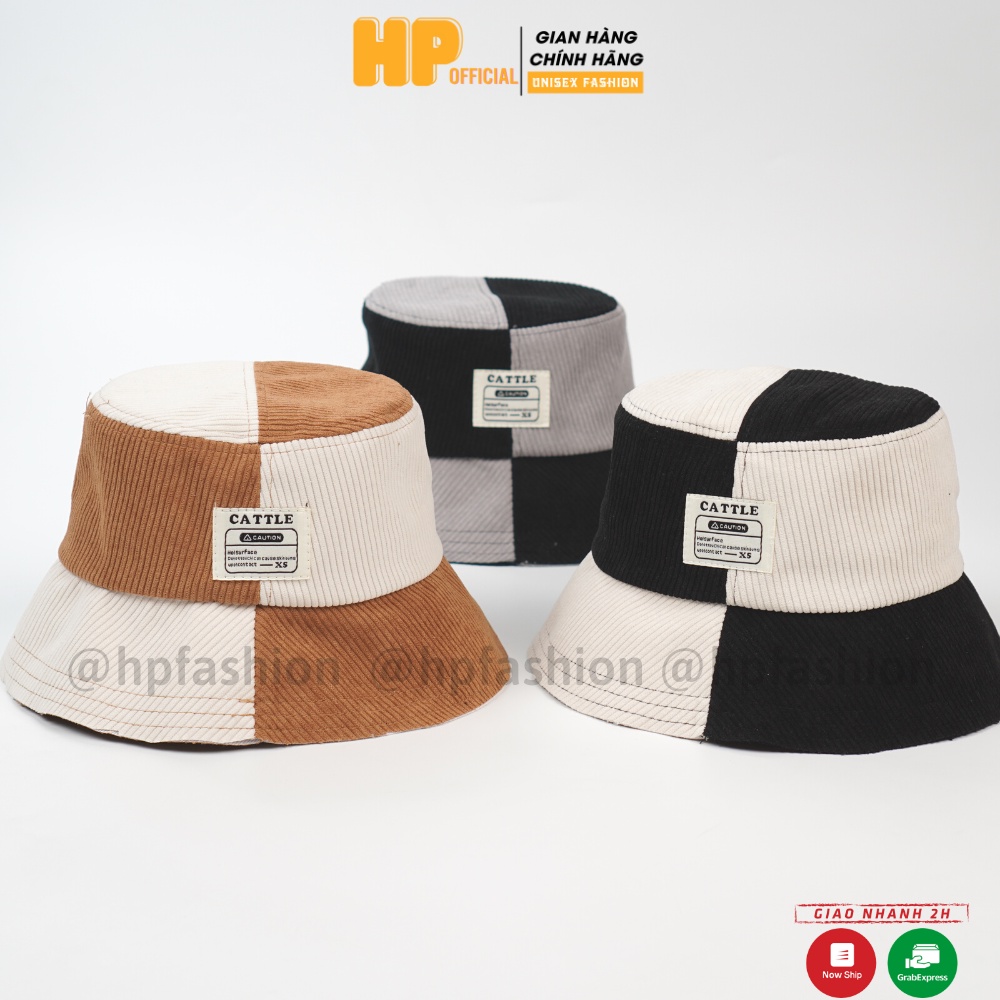 Mũ bucket vành cụp ❤️ Nón tai bèo vành tròn vá Cattle chất nhung tăm cao cấp form unisex nam nữ N83 - Happy Style