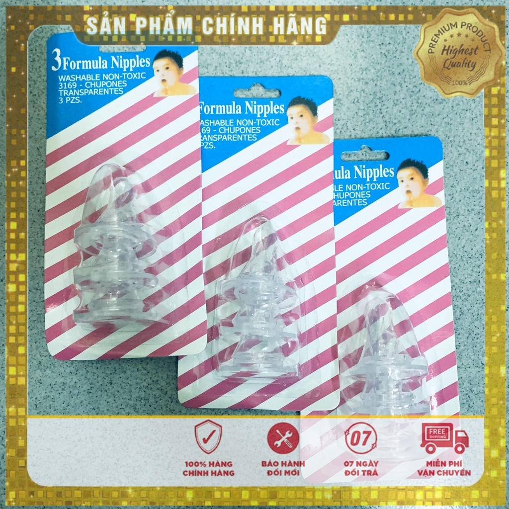 Vỉ 3 cái núm vú núm ti núm sữa mềm cổ hẹp