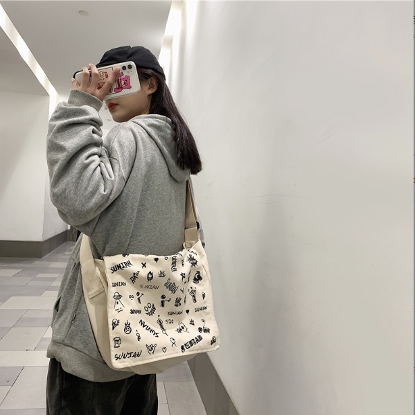 Túi tote đeo chéo nam nữ vải canvas phong cách ulzzang unisex giá rẻ đi học đi chơi