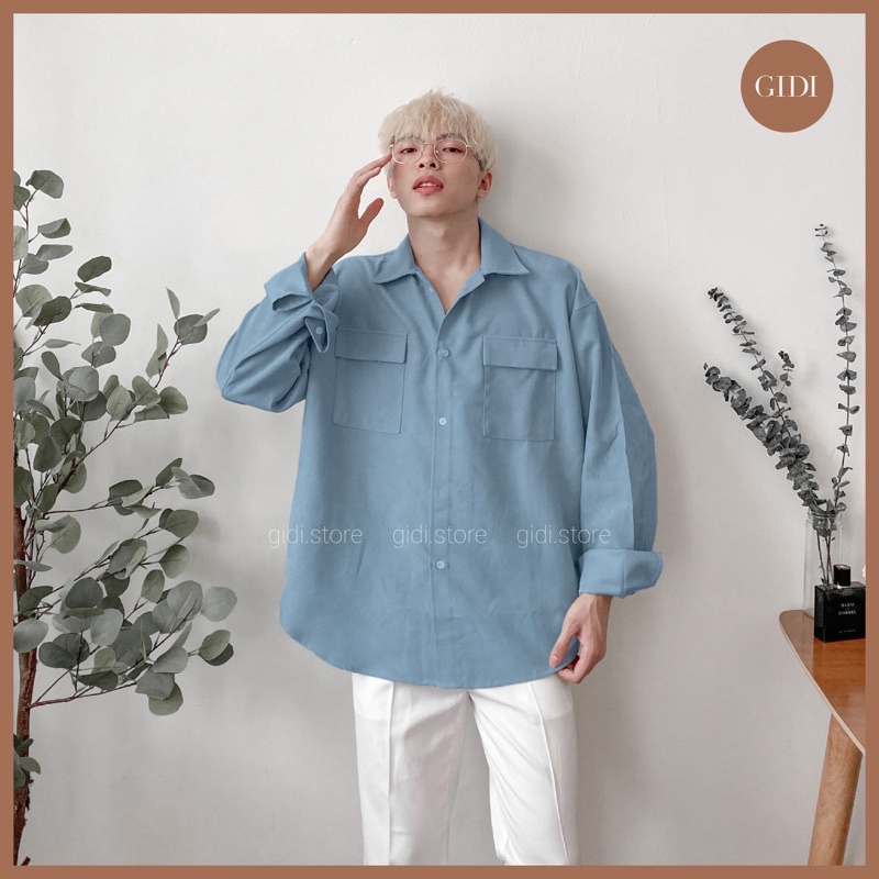 Áo Sơ mi NELY Nam Nữ Unisex tay dài 2 túi - vải nhung tăm mềm mịn form rộng OVERSIZE vải không nhăn