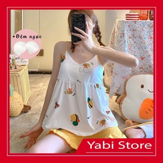 Đồ ngủ 2 dây nữ có đệm ngực bộ đồ mặc nhà mặc đi biển dễ thương [BC18