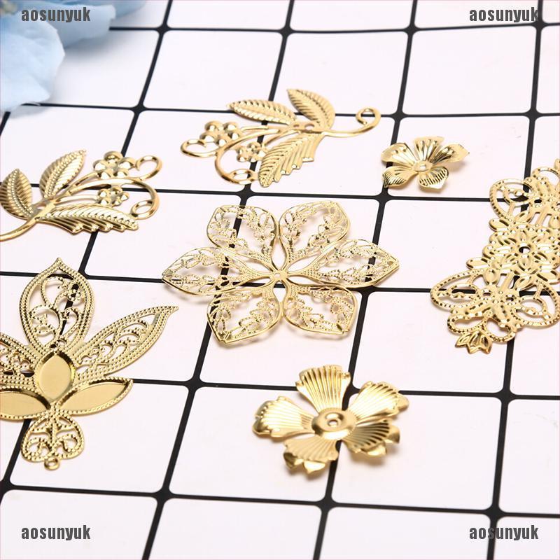 Set 50 lá kim loại hình lá phong cách vintage dùng làm đồ thủ công diy