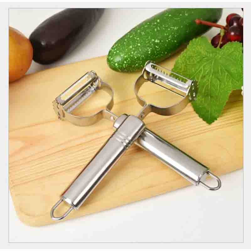 Nạo Rau Củ Inox Đa Năng 2 in 1, Nạo Hoa Quả 2 Lưỡi Bào Sợi Tiện Lợi