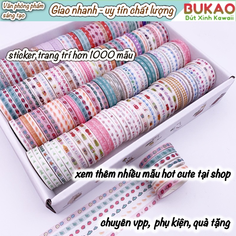 Cuộn Băng Dính Washi Tape Hoạ Tiết Nhiều Màu Sắc Trang Trí Sổ Tay Nhật Kí Album, Làm Bullet Journal Dễ Thương Winzige