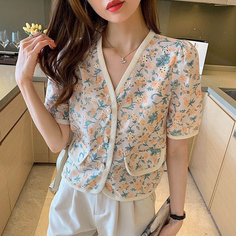 Áo tiểu thư cổ chữ V phong cách vintage, thời trang Pháp ngọt ngào | BigBuy360 - bigbuy360.vn