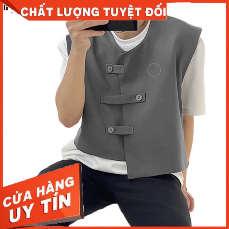 Áo Gile Nam INCERUN Không Tay Thiết Kế Nút Cài Không Đối Xứng Thời Trang Mùa Hè Thường Ngày - Hàng nhập khẩu