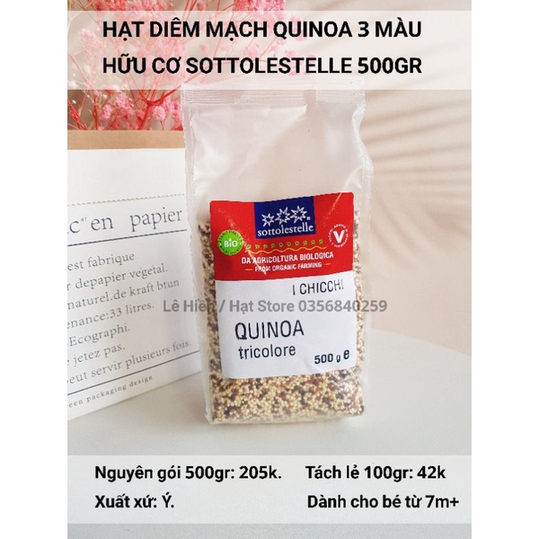 Hạt diêm mạch Quinoa hữu cơ 3 màu Sottolestelle 500