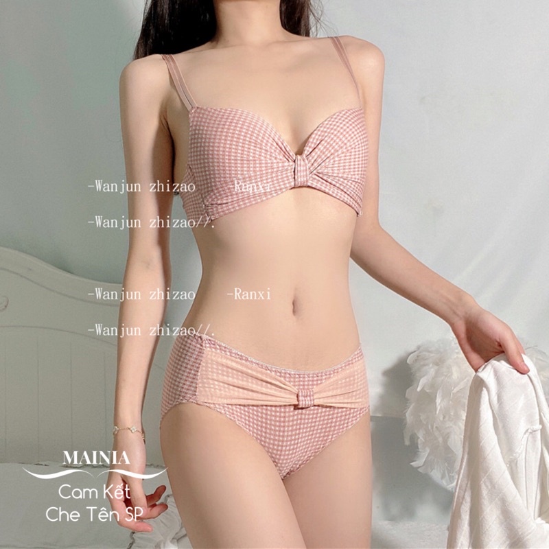 Áo Lót Nhún Nơ Hoạ Tiết Kẻ Caro Không Gọng Nâng Ngực Áo Ngực Nữ Teen Dễ Thương Thanh Lịch Cao Cấp Mainia Shop