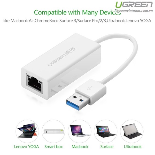 Cáp USB 3.0 to Lan màu trắng Ugreen chính hãng