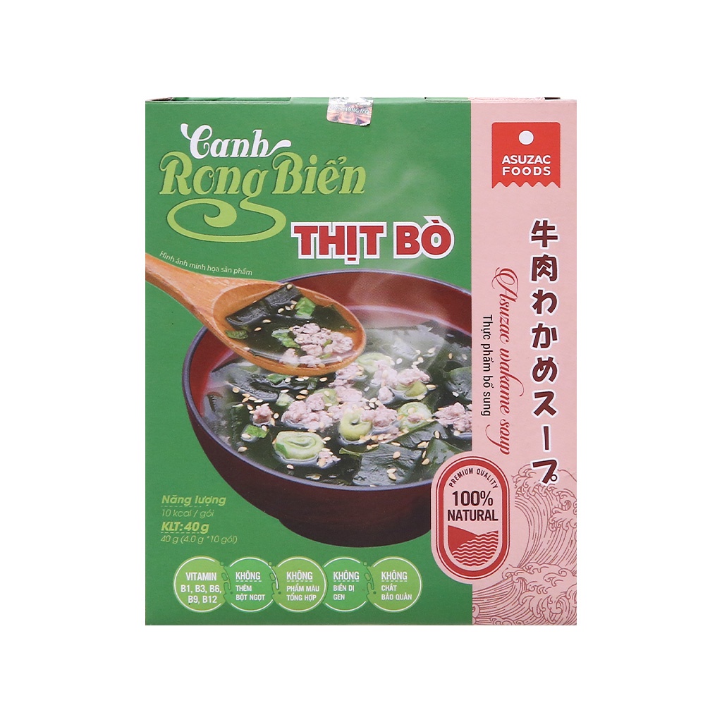 Hộp 10 gói Canh Rong biển Thịt bò ăn liền ASUZAC FOODS