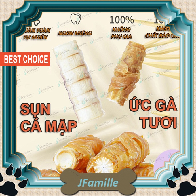 Treat Thưởng Học Lệnh JFamille, Gà Phủ Sụn Cá, Pet Snack Gặm Dinh Dưỡng Thú Cưng. 100Gr/ JF133