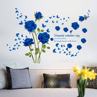 Decal dán tường hoa hồng nhung xanh