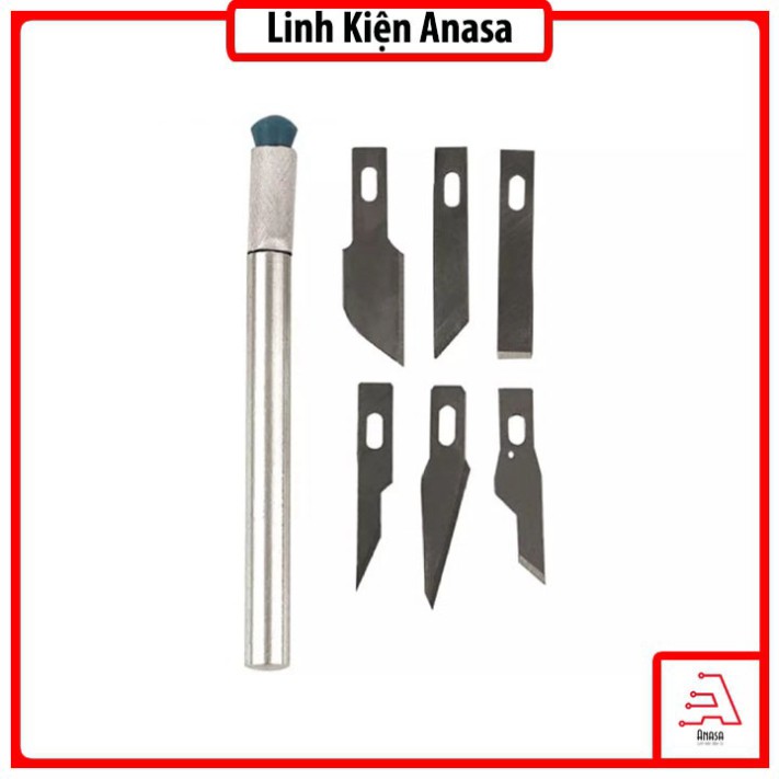 [Flash Sale] Dao Khắc Trổ Cán Bạc Kèm 6 Lưỡi Khắc Trổ cắt tỉa đa năng
