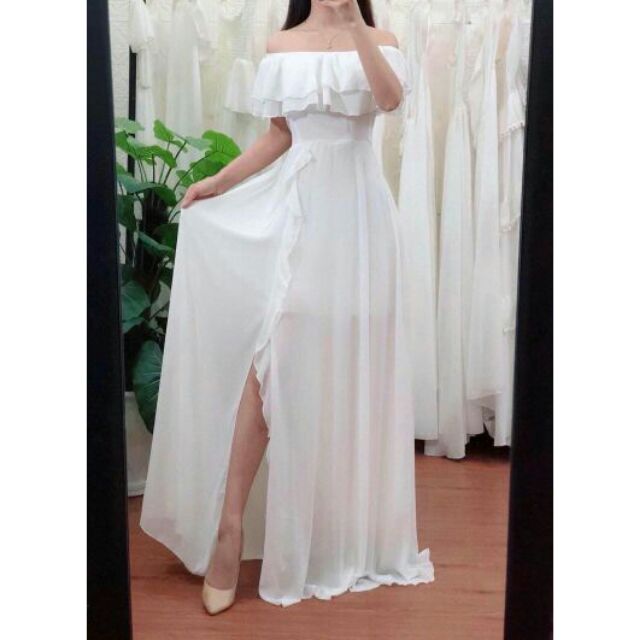 (miễn phí chỉnh váy) Maxi voan trễ vai xẻ tà đi tiệc đi biển du lịch chụp ảnh | BigBuy360 - bigbuy360.vn