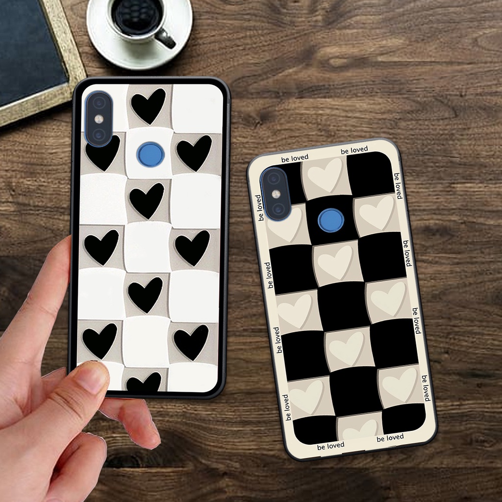 Ốp Xiaomi MI 8 / MI 8 LITE / Mi 8 SE in hình trái tim caro đen trắng , hồng cute xinh xắn dễ thương