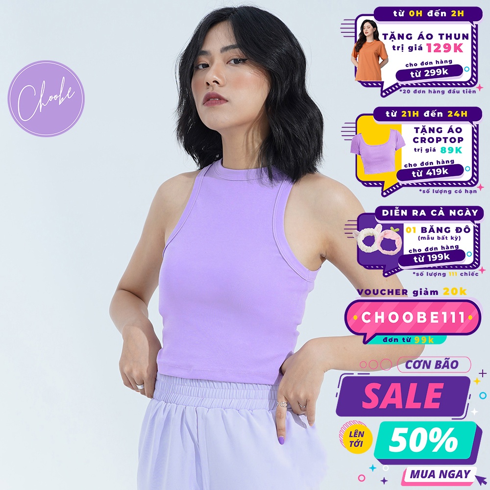 Áo croptop Choobe vải cotton cao cấp ba lỗ nữ sát nách form ôm thun co giãn thoáng mát A26