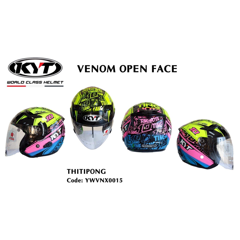 Nón bảo hiểm KYT 3/4 , Mũ bảo hiểm KYT 3/4 Venom Thitipong hàng chính hãng