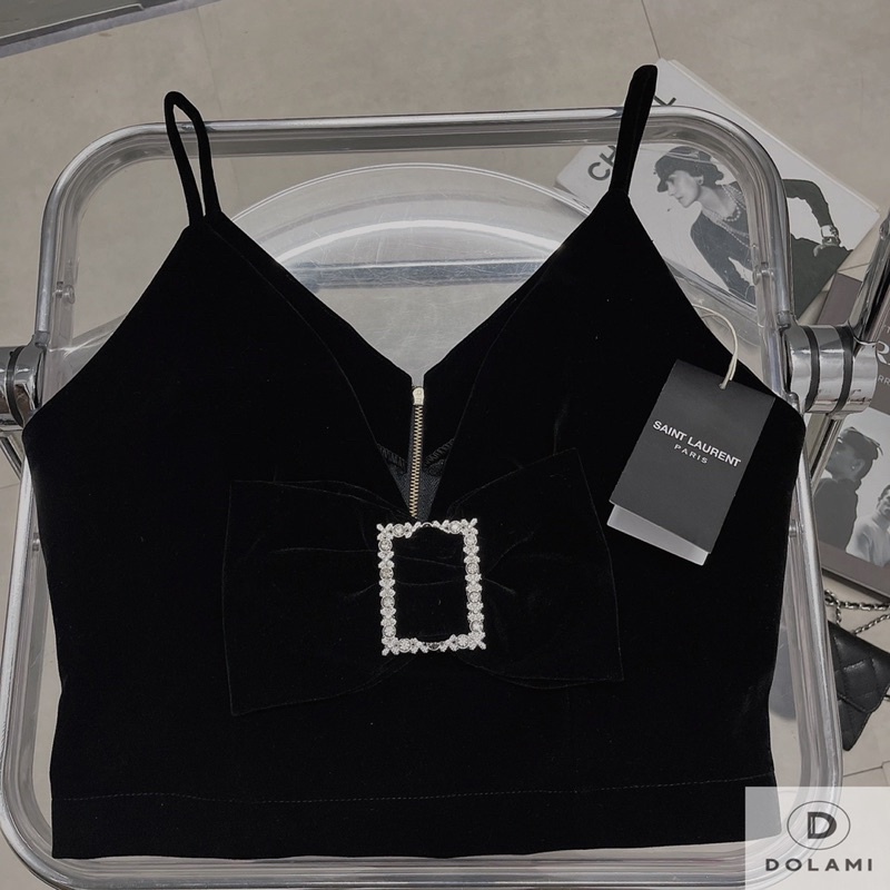 Set áo 2s nhung nơ ngực + quần đùi