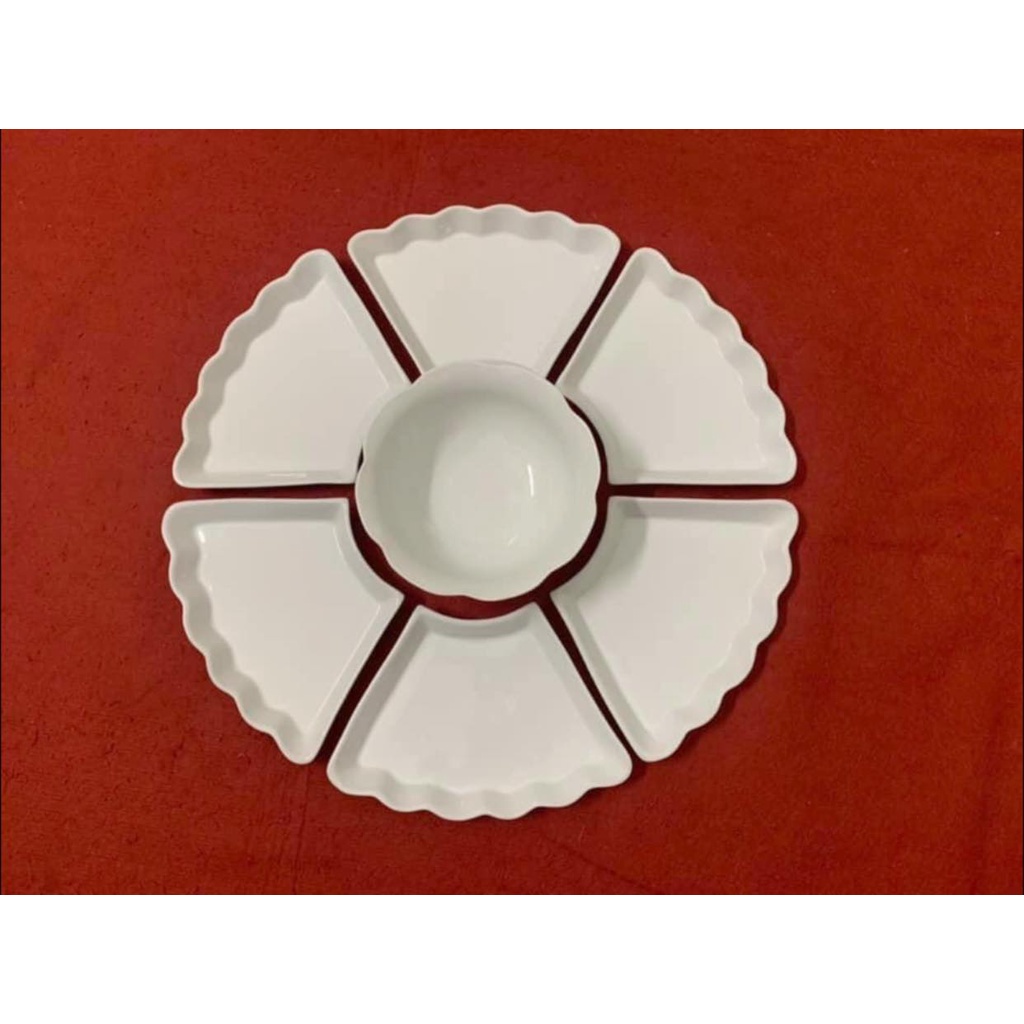 Set đĩa mặt trời 6 cánh hoa sứ Bát Tràng