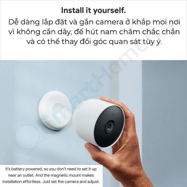 Google Nest Cam Outdoor Battery (Pin) HD 1080p - Camera an ninh ngoài trời, chống chịu thời tiết tốt