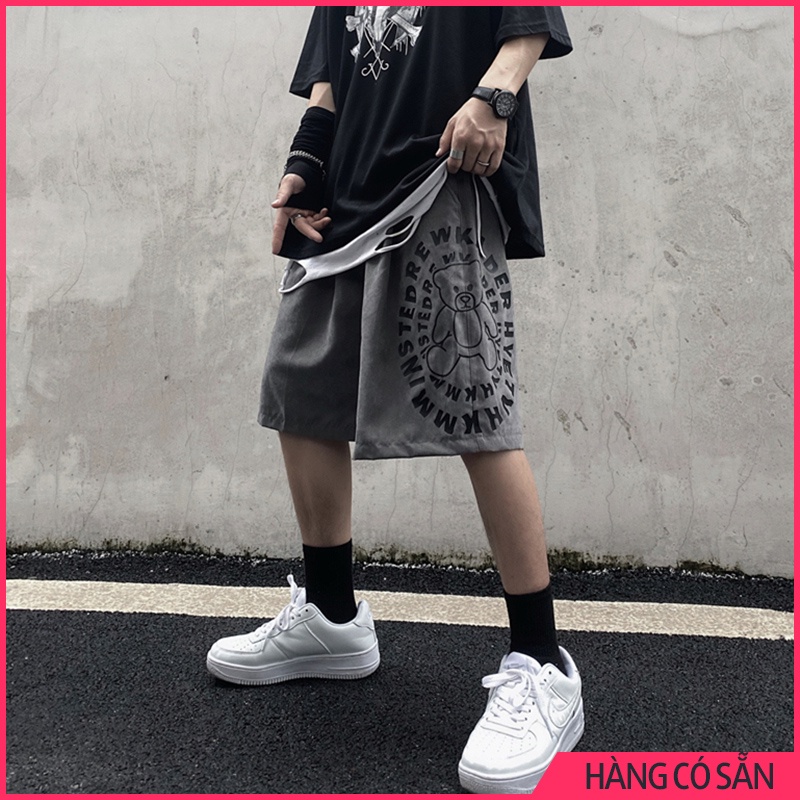 Quần short nam unisex ống rộng BEAR, Quần đùi nam mặc nhà ống rộng thời trang thể thao 2021