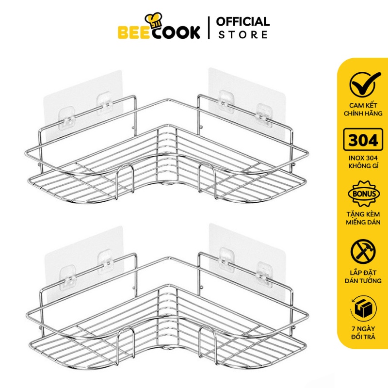 Kệ góc inox, kệ đa năng siêu dính chất liệu không rỉ, Kệ hình chữ nhật inox nhà tắm nhà ăn siêu tiện dụng.