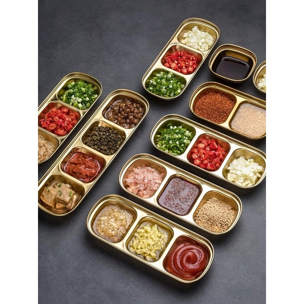 Khay đựng gia vị inox không ăn mòn 304 Hàn Quốc | Đĩa chấm inox vàng để panchan,đồ ăn kèm cho gia đình, nhà hàng cao cấp