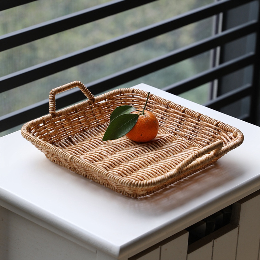 [Dolity2] Rổ Nhựa Đựng Bánh Mì / Trái Cây / Rau Củ / Rau Củ Giả Mây Đan Hình Chữ Nhật Màu Nâu Cho Nhà Hàng / Phục Vụ Thức Ăn