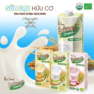 Sữa gạo hữu cơ 4 care balance hộp 180ml các vị không đường, dâu, vani
