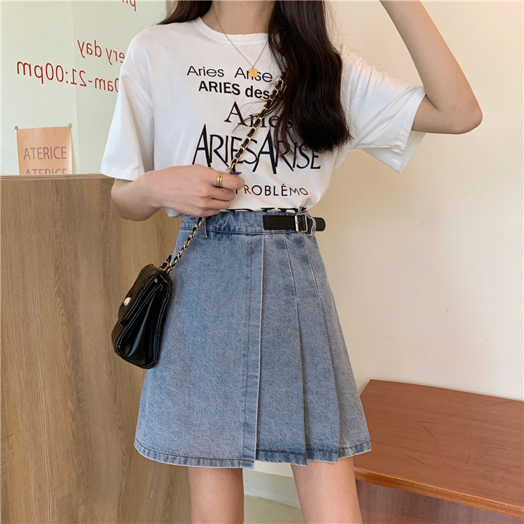 Chân Váy Jean Xiaozhainv Dáng Chữ A Lưng Cao Xếp Ly Phong Cách Hàn Quốc | BigBuy360 - bigbuy360.vn