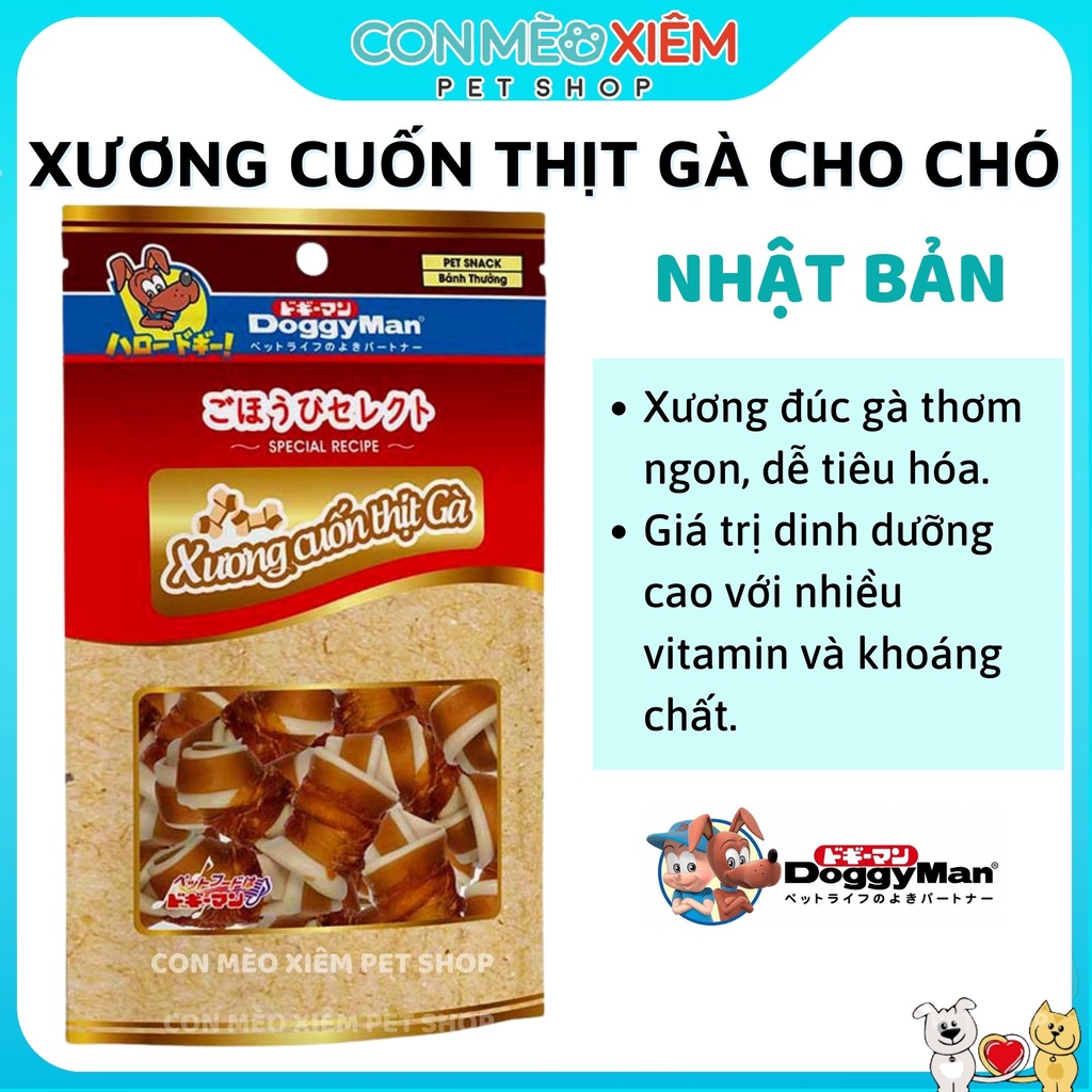 Xương gặm cho chó Doggyman cuốn thịt gà 10 cây sạch răng, thơm miệng snack cún Con Mèo Xiêm