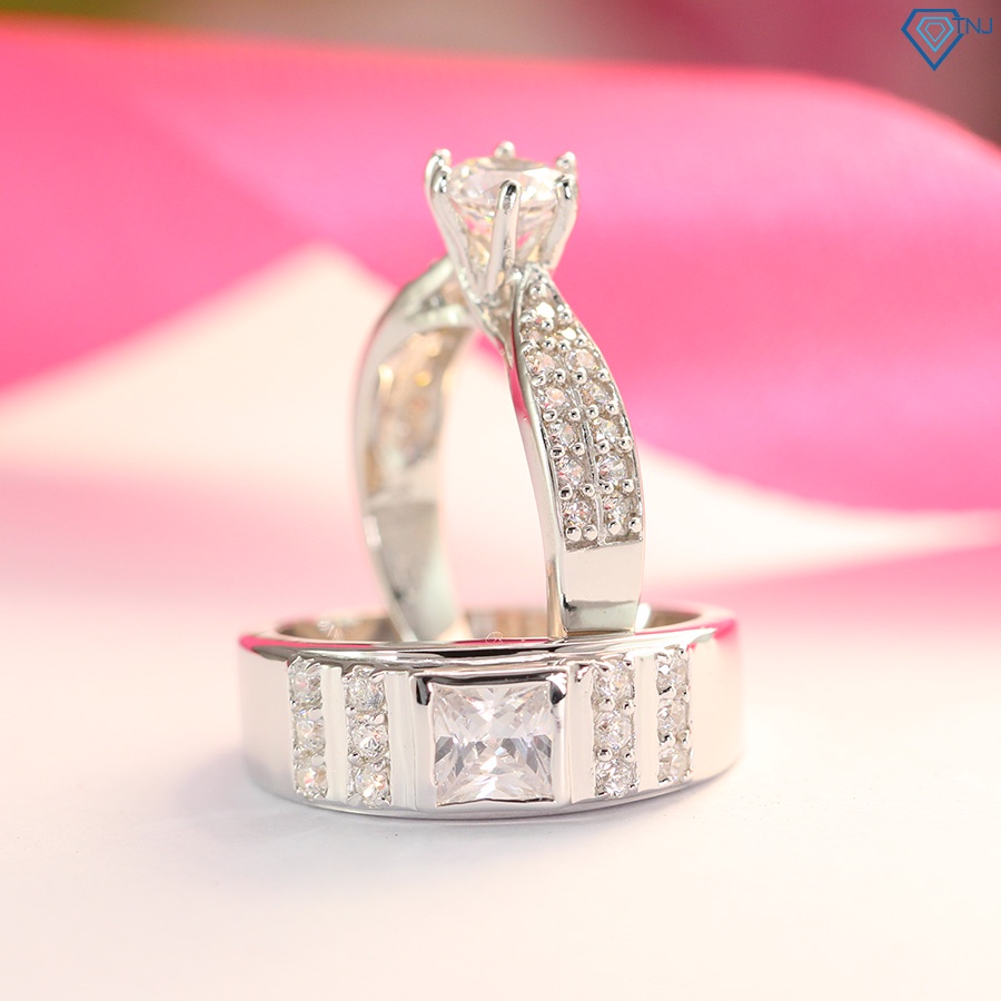 Nhẫn bạc cặp 925 đính đá khắc tên theo yêu cầu ND0367 Trang Sức TNJ