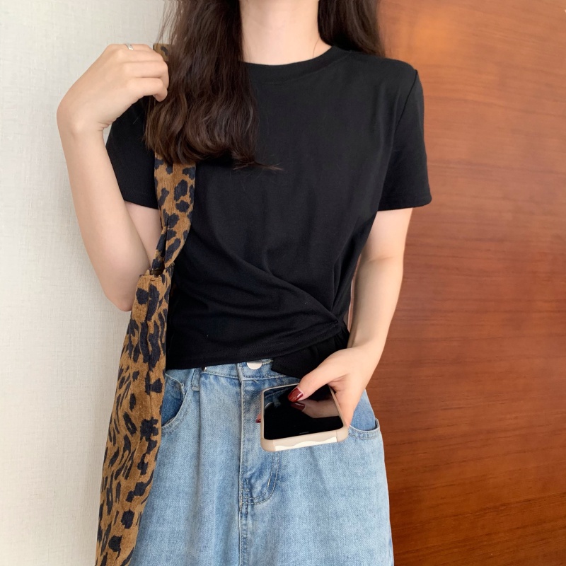 SUXI Áo Thun Tay Ngắn Cổ Tròn Màu Sắc Đơn Giản Thời Trang Mùa Hè Dành Cho Nữ