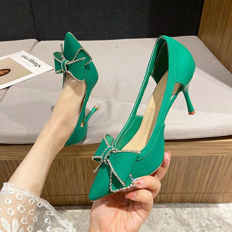 Đen Giày Cao Gót Mũi Nhọn Đính Đá Thời Trang Mùa Hè Dành Cho Nữ