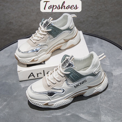 Giày sneaker nữ độn đế, Giày thể thao nữ Hàn Quốc trắng xanh, hồng MCNIS Hot Trend 2023 Size 36- 40
