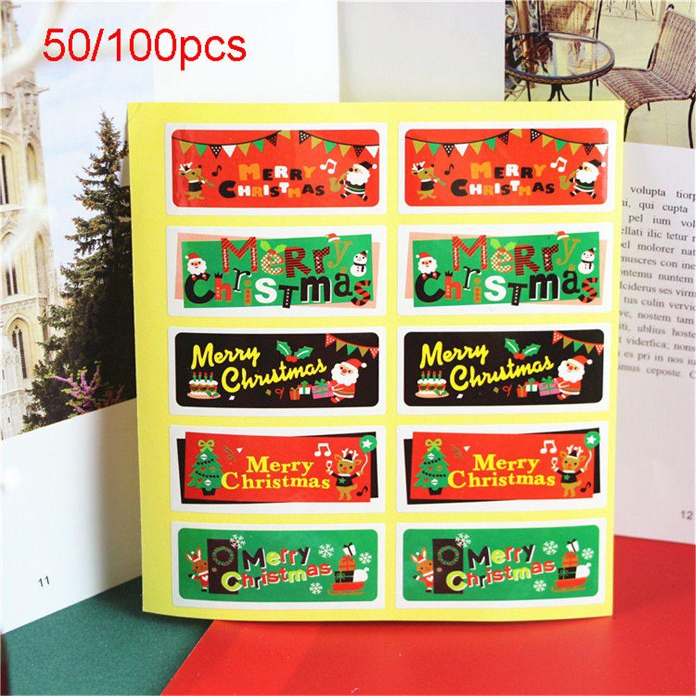 Set 1 / 50 / 100 Nhãn Dán Trang Trí Hộp Bánh Quy / Quà Giáng Sinh DIY