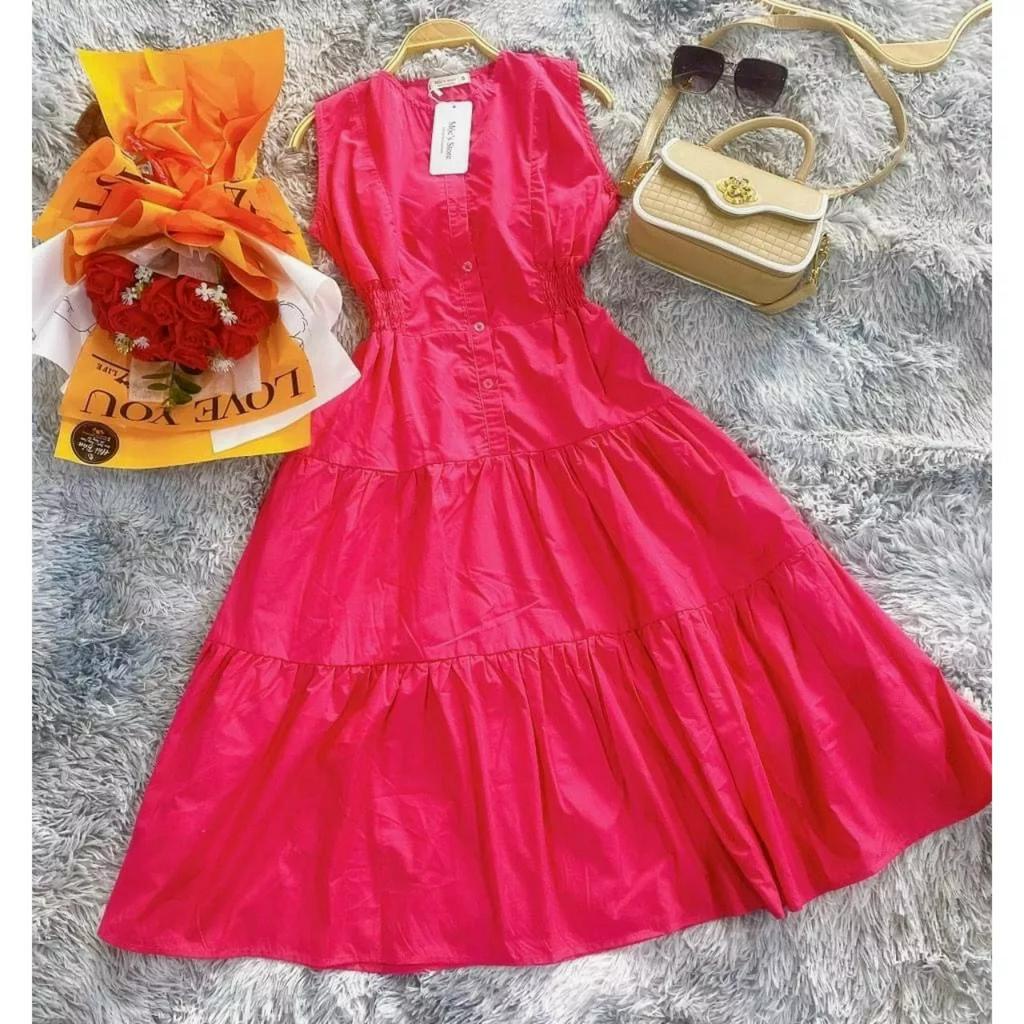 ĐẦM NHÚN THUN EO CÀI NÚT THẬT 3 màu rực rỡ đi làm,đi tiệc,dạo phố trẻ trung