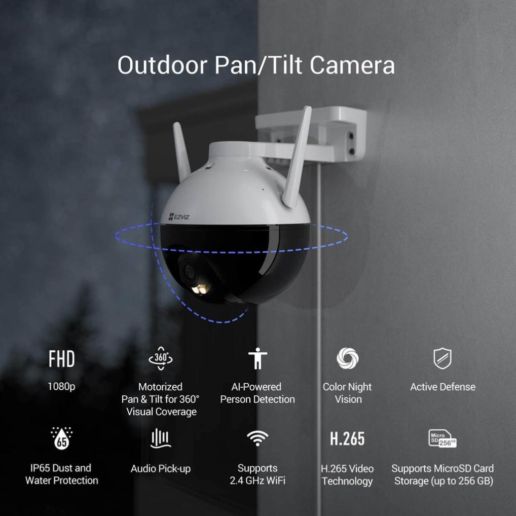 Camera IP WiFi PTZ C8C EZVIZ 2.0MP Ngoài Trời FullHD 1920x1080 Có màu ban đêm - Chính hãng