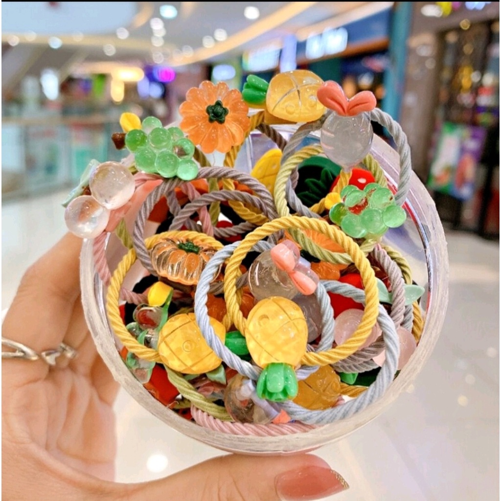 Hộp chun buộc tóc 30 chiếc cho bé, nhiều hình hoa hoạt hình nhiều mẫu nhiều màu sắc