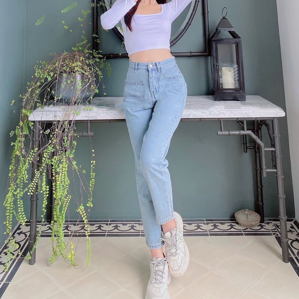 Quần Baggy Jean Nữ, Màu Xanh Nhạt, Lưng Cao, Hình Thật 100%, Cam Kêt Đổi Trả [FREESHIP] | BigBuy360 - bigbuy360.vn